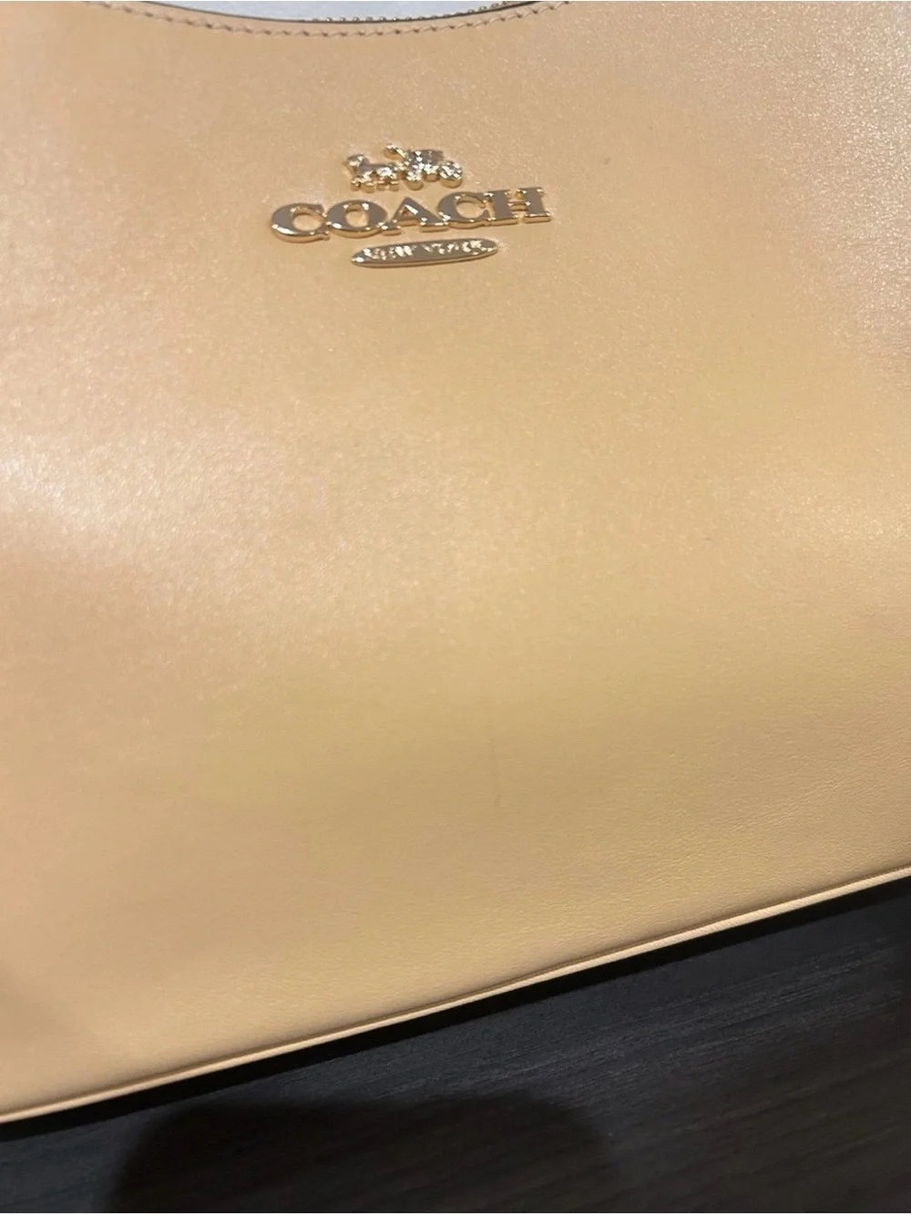 Coach Teri Hobo Tan Ruched-Handle Shoulder Bag with Gold Hardware